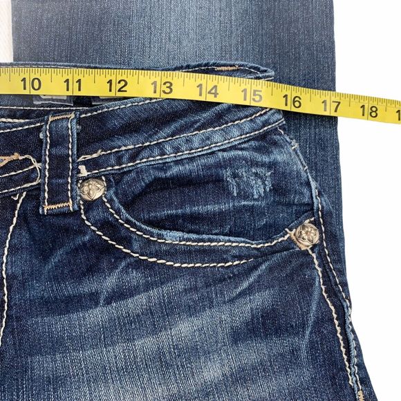 Miss Me Distressed Womens Boot Cut Jeans Embellished Studded Floral Size 30 - Picture 7 of 12